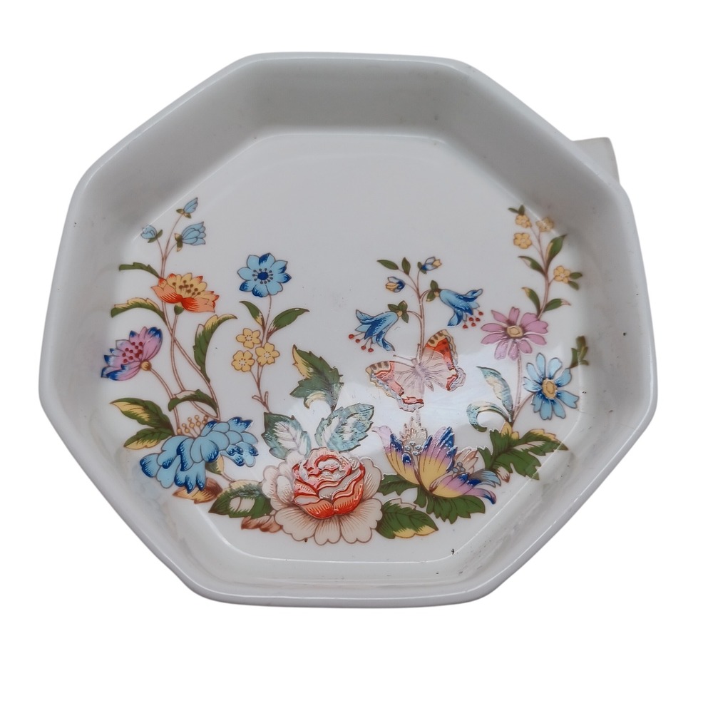 Aynsley‎ Cottage Garden Trinket Dish Fine Bone China Octagonal Floral Butterfly